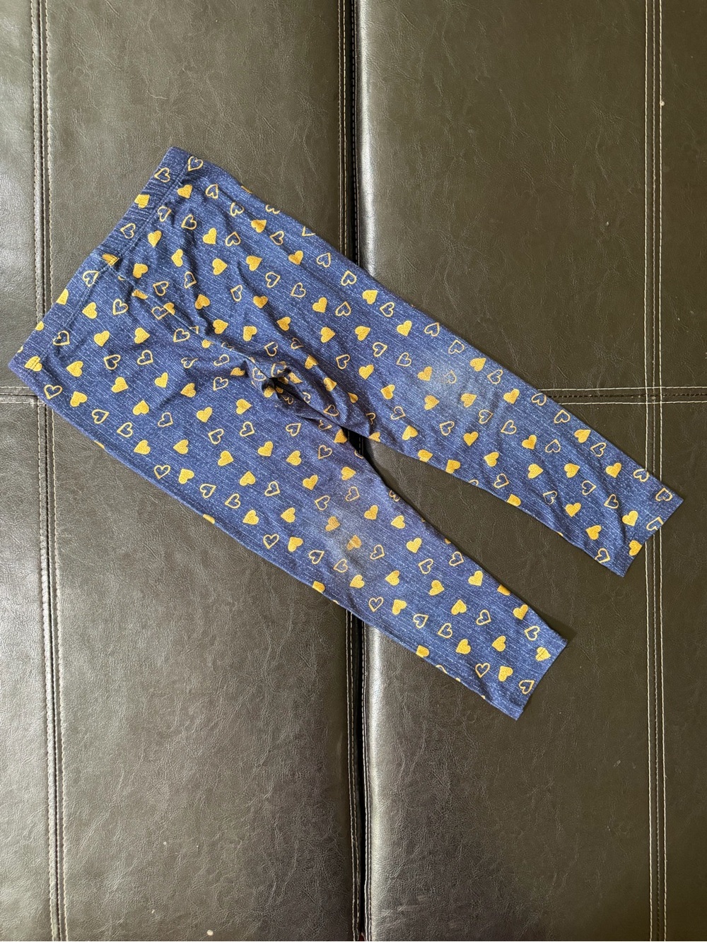 Forever Me - Girl’s Navy Leggings with Gold Heart Pattern